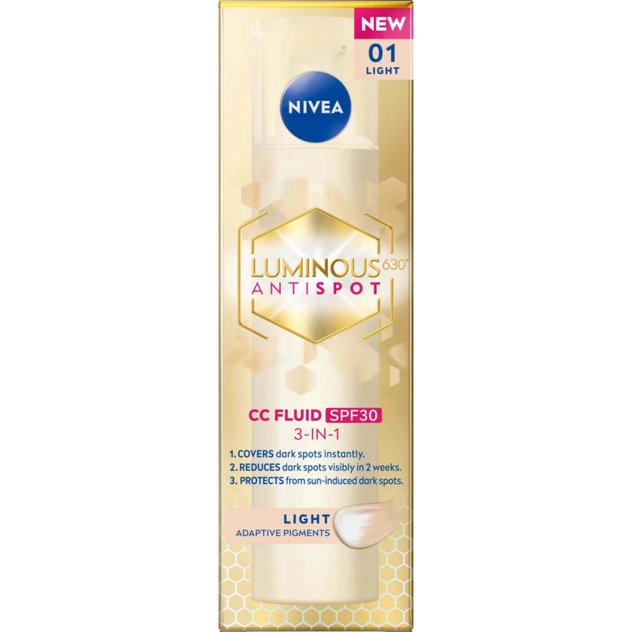 Nivea Luminous Anti Spot, CC-крем 3-в-1 против пигментации, светлый, SPF 30, 40 мл: цены и характеристики