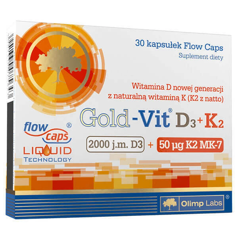 Olimp Gold-Vit D3 + K2, вітамін D 2000 МО + вітамін K 50 мкг, 30 капсул: ціни та характеристики