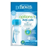 Dr Brown's Options+, Стандартная антиколиковая бутылочка с шейкой и соской размера 1, голубая, с рождения, 2 x 250 мл