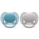 Пустышка Philips Philips Avent Ultra Soft, 6-18 месяцев, 2 штуки, голубой и серый, SCF091/17, Philips