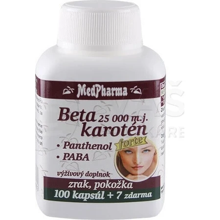 MedPharma БЕТАКАРОТЕН 25.000 м.д.+пантенол+ПАБА 1×107 к.с., дієтична добавка: ціни та характеристики