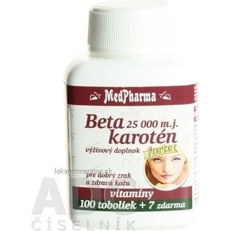 MedPharma БЕТАКАРОТЕН 25.000 м.д.+пантенол+ПАБА 1×107 к.с., дієтична добавка: ціни та характеристики