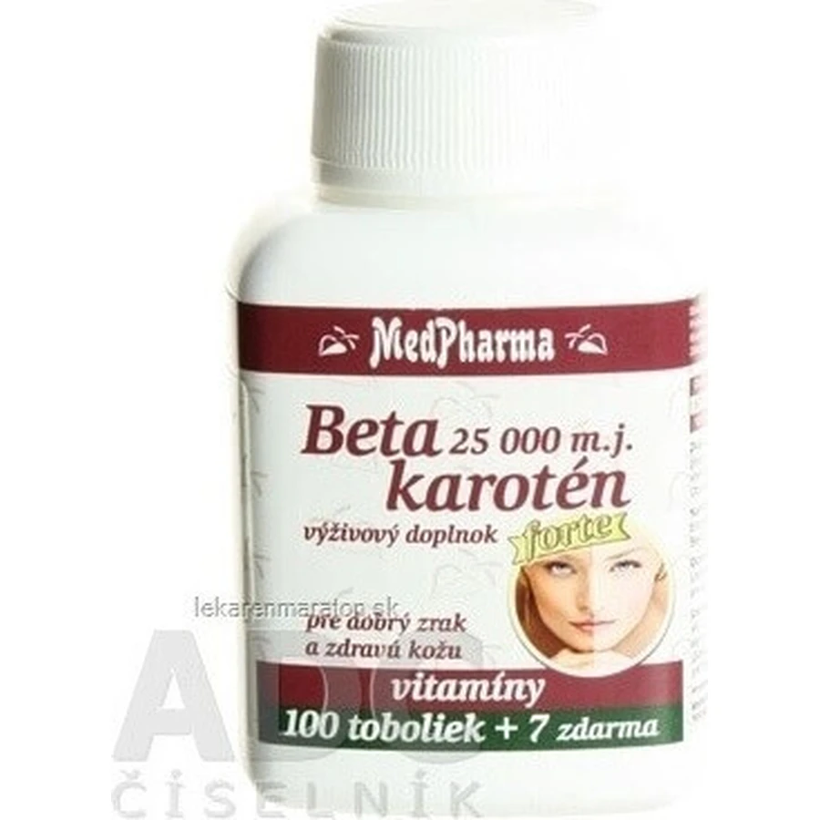 MedPharma БЕТАКАРОТЕН 25.000 м.д.+пантенол+ПАБА 1×107 к.с., дієтична добавка: ціни та характеристики