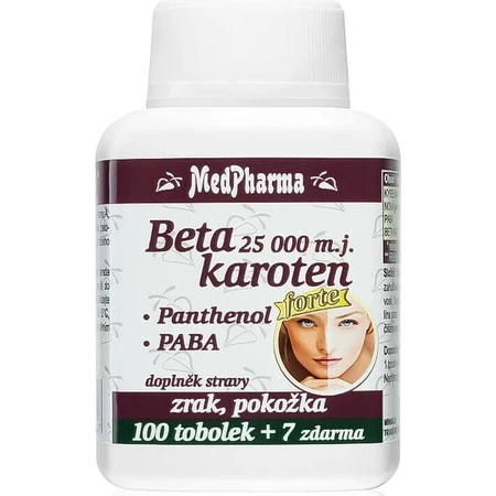 MedPharma БЕТАКАРОТЕН 25.000 м.д.+пантенол+ПАБА 1×107 к.с., дієтична добавка: ціни та характеристики