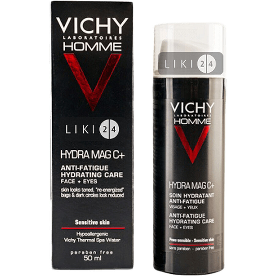 Зволожуючий засіб Vichy Homme Hydra Mag C + Soin Hydratant Anti-Fatigue для обличчя та контуру очей 50 мл: ціни та характеристики