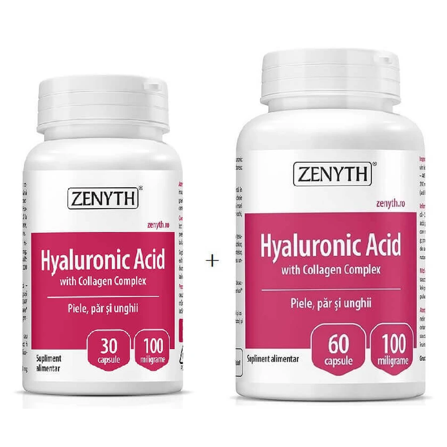  Гіалуронова кислота з комплексом колагену Zenyth Hyaluronic Acid with Collagen Complex, 30 + 60 капсул: ціни та характеристики