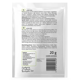 Apis Professional Acne-Stop, водоростева маска для шкіри, схильної до акне, 20 г