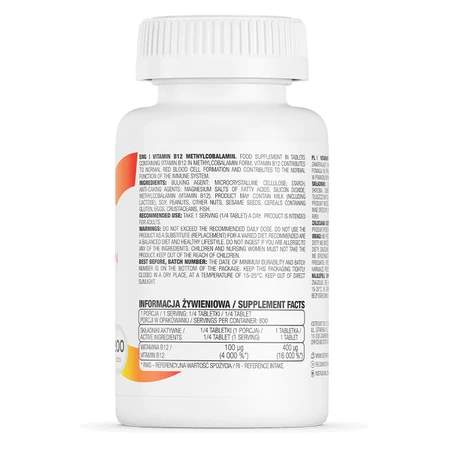 OstroVit Vitamin B12 Methylcobalamin, витамин B12 400 мкг, 200 таблеток: цены и характеристики