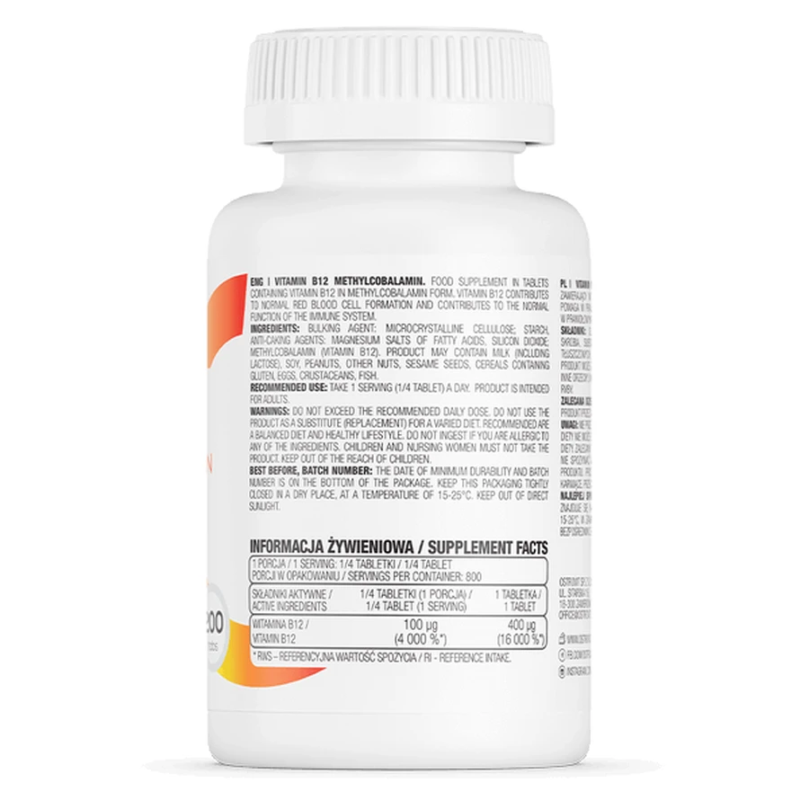 OstroVit Vitamin B12 Methylcobalamin, витамин B12 400 мкг, 200 таблеток: цены и характеристики