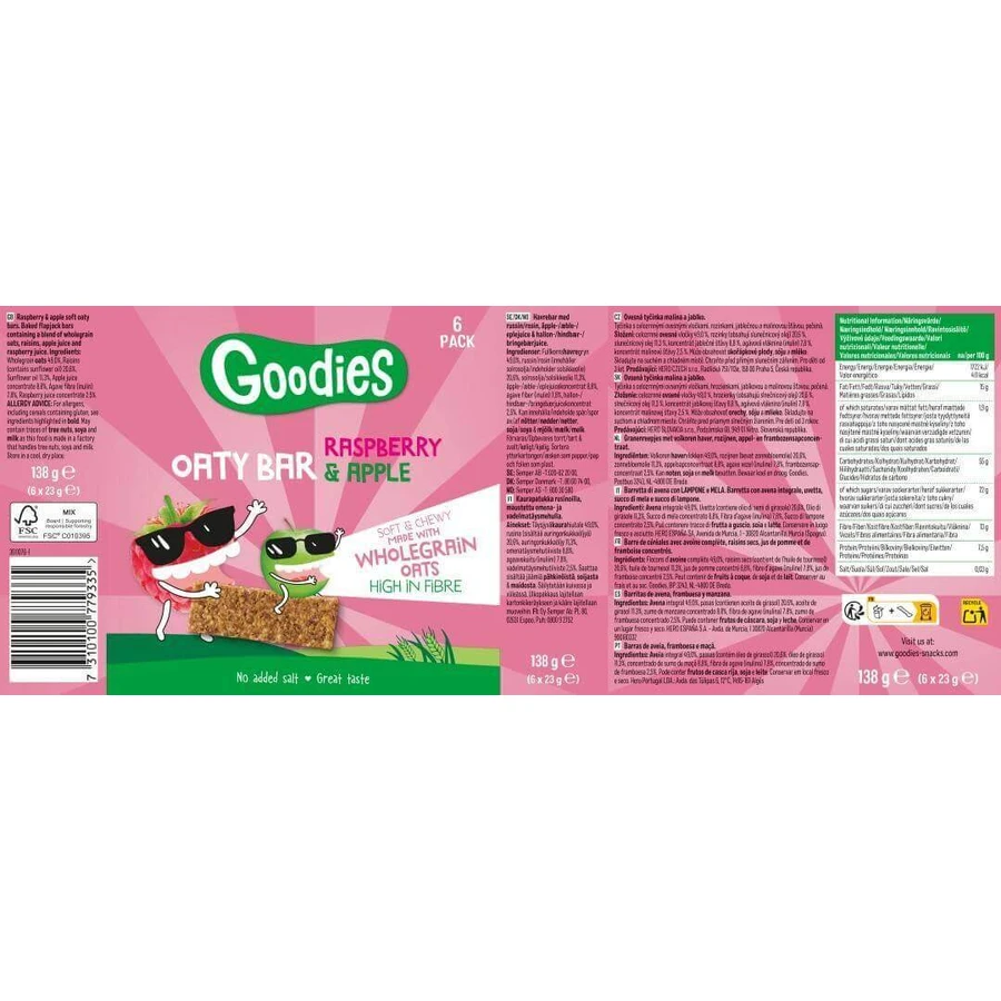 Goodies Овсяные батончики с малиной и яблоком 6 x 23 г: цены и характеристики