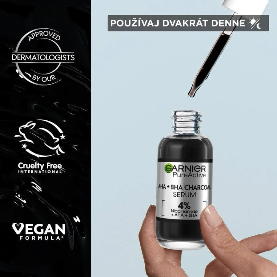 Garnier Pure Активна сироватка проти недосконалостей AHA + BHA Вугілля 30 мл: ціни та характеристики
