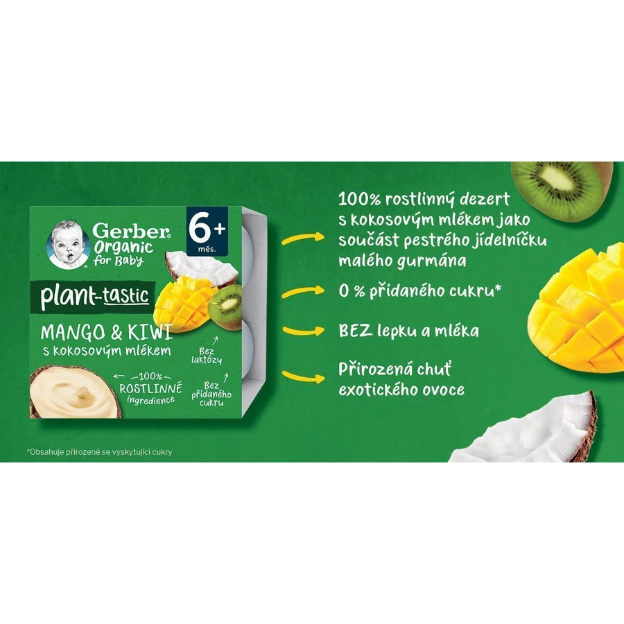 Gerber Organic 100% растительный десерт манго и киви с кокосовым молоком 4 х 90 г: цены и характеристики