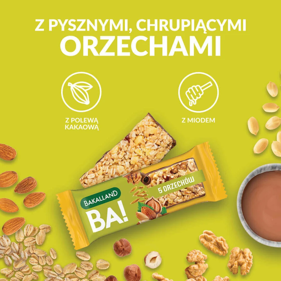 Bakalland BA! Злаковый батончик, 5 орехов, 40 г: цены и характеристики