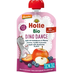 Органическое яблочное пюре Holle Baby Dino Dance с черникой и сливой, +6 месяцев, 100 г