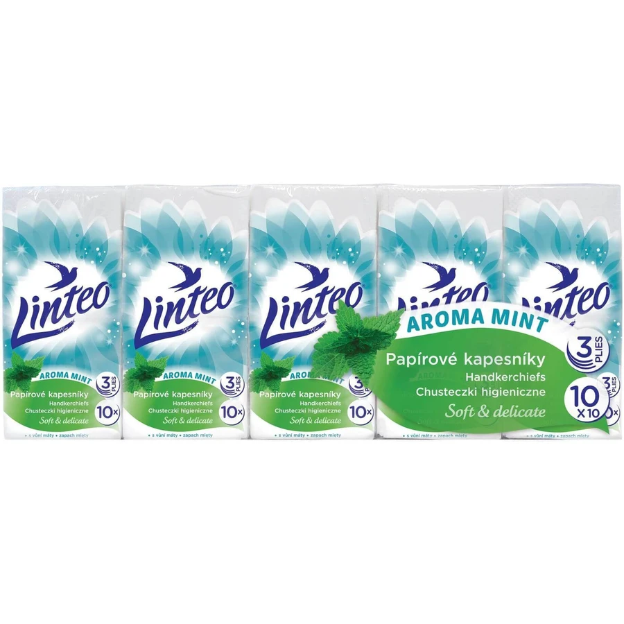 Linteo Бумажные салфетки 3-слойные, мятные 10 x 10 шт: цены и характеристики