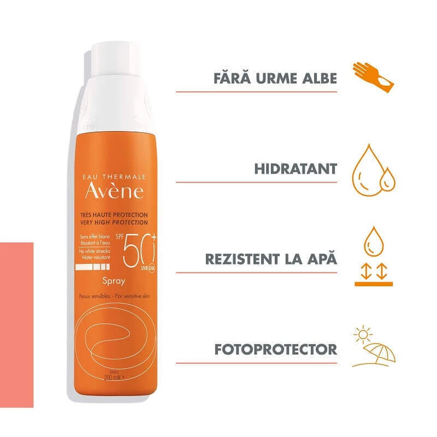 Солнцезащитный спрей Avene SPF 50+ для чувствительной кожи, 200 мл: цены и характеристики