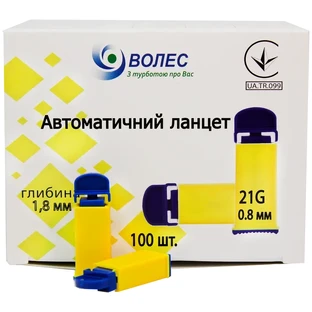 Ланцети Волес глибина проколу 1,8 мм, стерильні G21 (0,8 мм), №100 