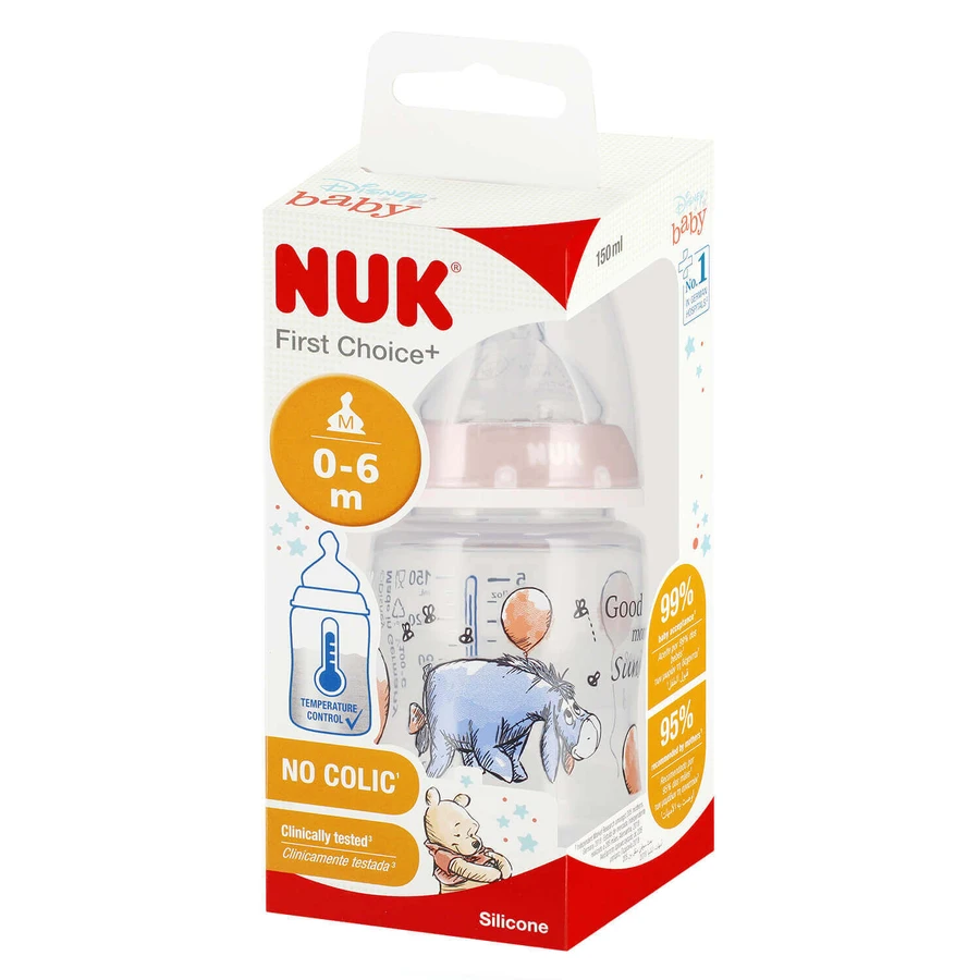 NUK First Choice+ Вінні-Пух, пляшечка з силіконовою соскою M, Вінні-Пух, рожева, 0-6 місяців, 150 мл: ціни та характеристики