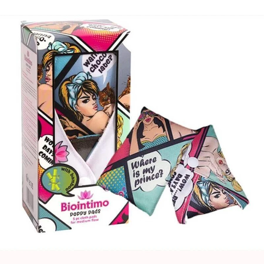 Гигиенические прокладки Denticare-Gate Kft Biointimo Poppy Pads текстильные, многоразовые, 5 штук: цены и характеристики