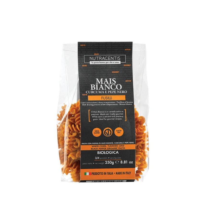 Белые макароны из кукурузной муки с органической куркумой и перцем, 250 г, Nutracentis: цены и характеристики