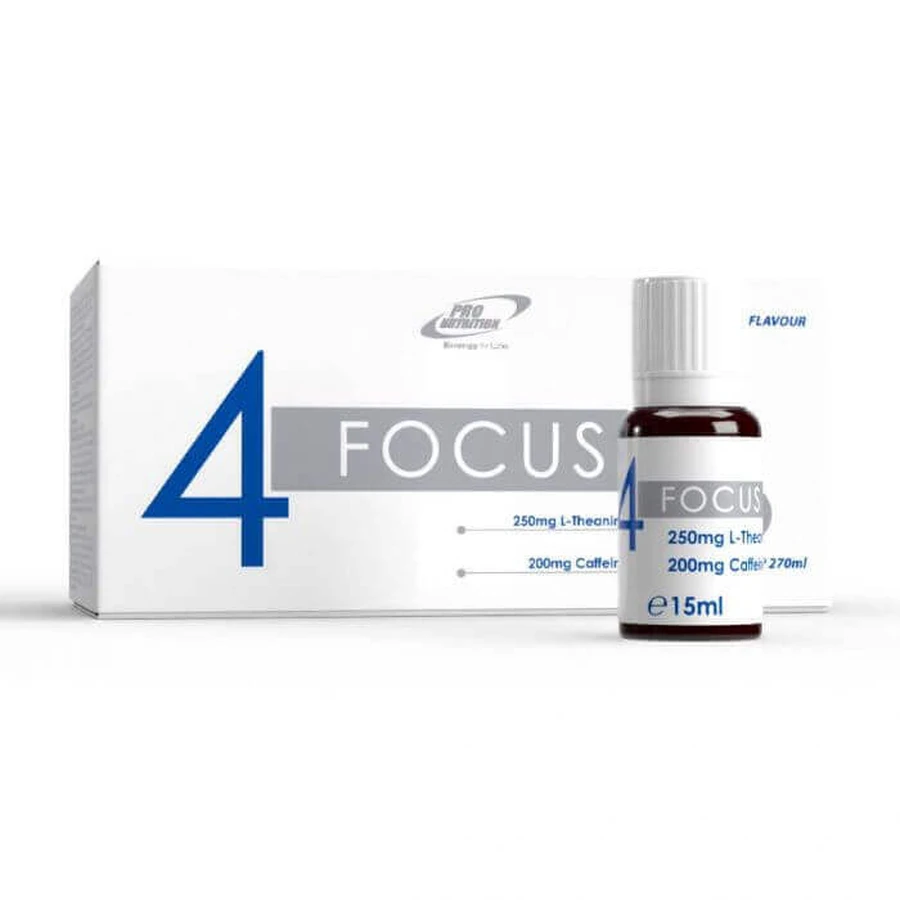 4 Focus 250 мг L-теаніну, 200 мг кофеїну, 18 флаконів, Pro Nutrition: ціни та характеристики