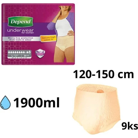 DEPEND MAXIMAL XL для жінок 1×9 шт, стрейч-труси, обхват стегон 120-105 см: ціни та характеристики