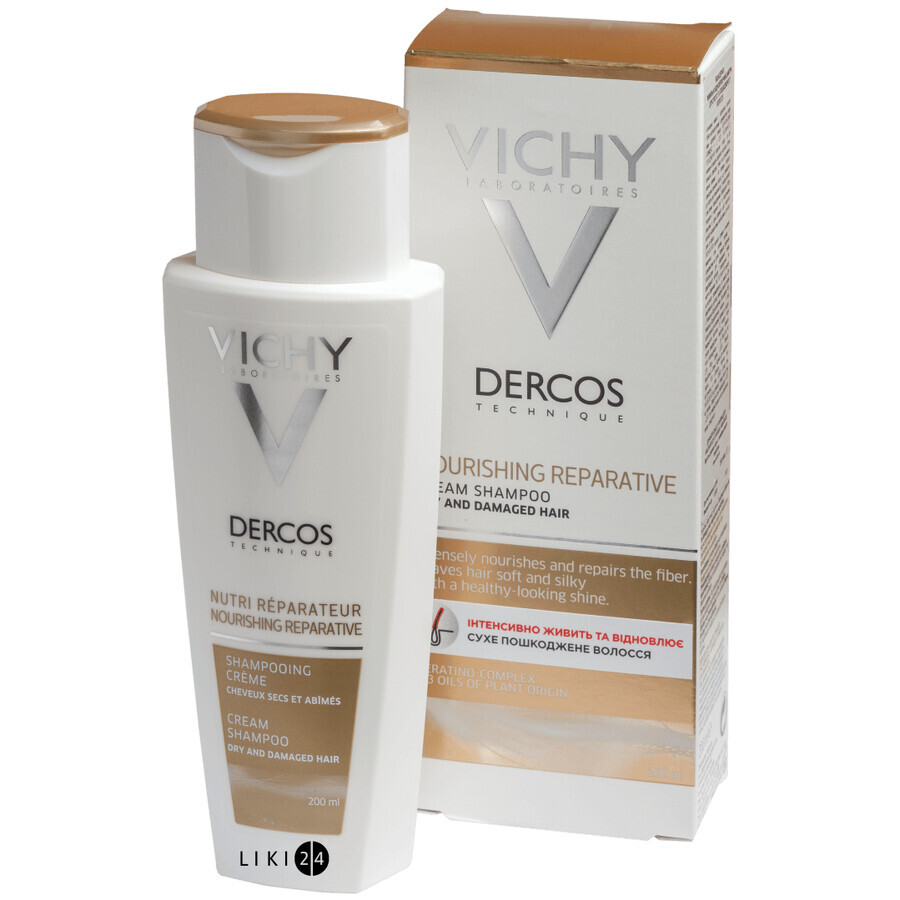 Шампунь Vichy Dercos Поживно-відновлюючий для сухого і пошкодженого волосся, 200 мл флакон: ціни та характеристики