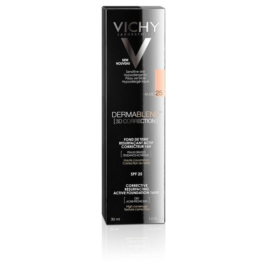 Тональний крем Vichy Dermablend 3D матуючий, вирівнюючий поверхню шкіри, тон 25, SPF 25, 30 мл: ціни та характеристики