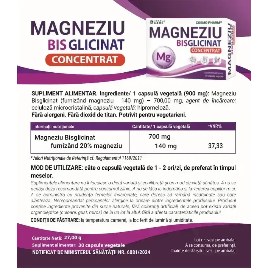 Магнію бісгліцинат Cosmopharm капсули №30: ціни та характеристики