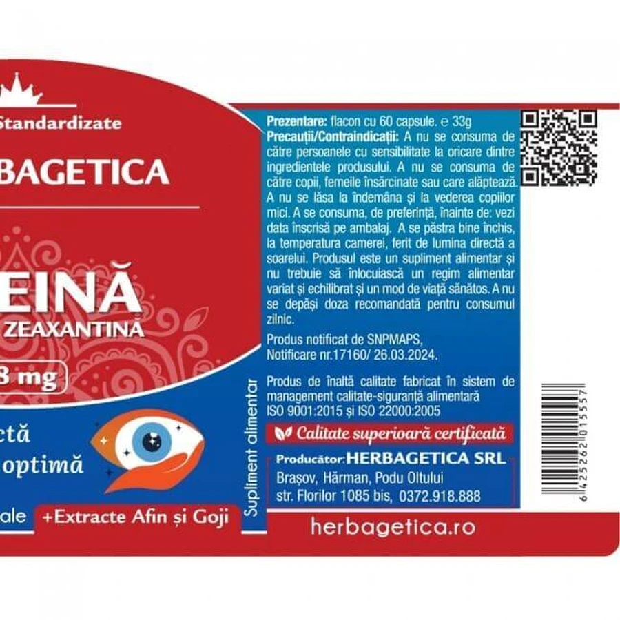 Herbagetica Super Lutein Zeaxanthin x 60cps: ціни та характеристики