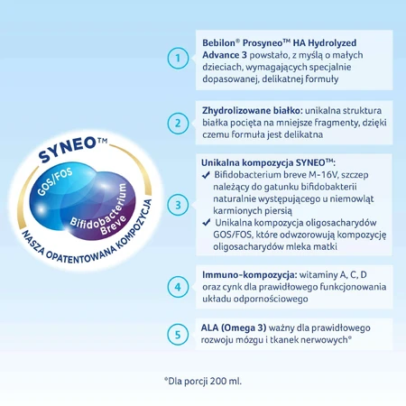 Bebilon Prosyneo HA Hydrolyzed Advance 3, модифіковане молоко, після 1 року, 400 г УПАКОВКА ДЕФЕКТУЄТЬСЯ: ціни та характеристики