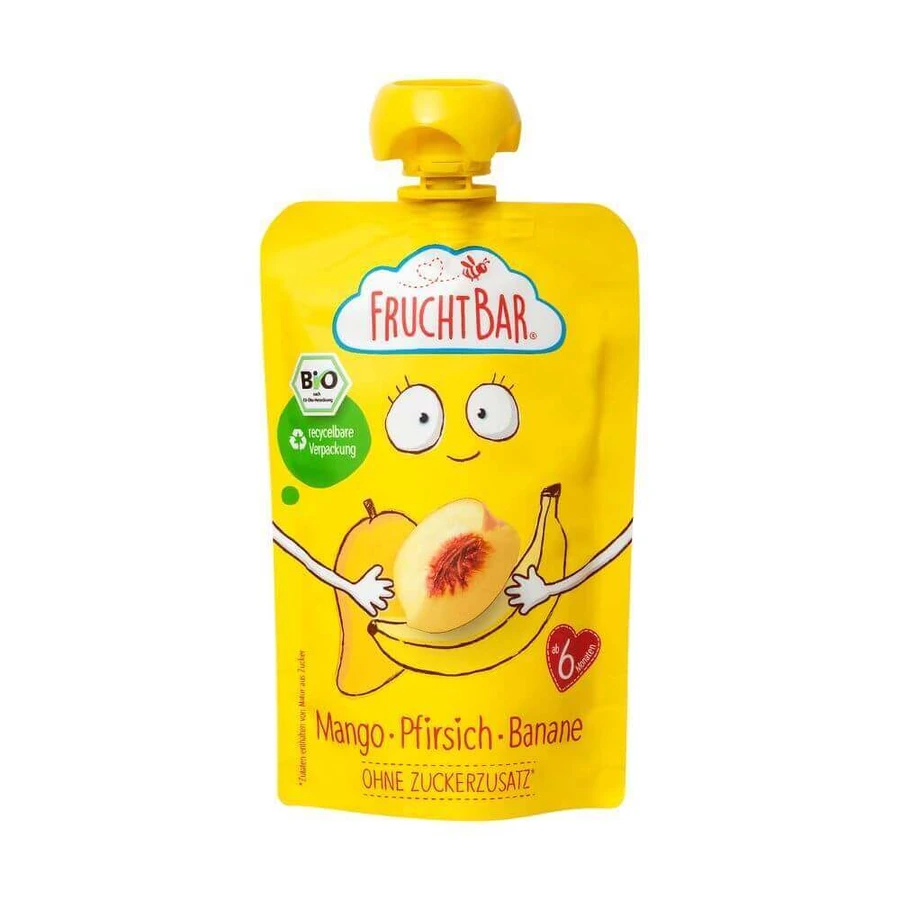 Органічне пюре з манго, персика та банана, +6 місяців, 100 г, Frucht Bar: ціни та характеристики