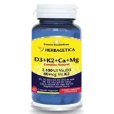 Комплекс D3+K2+Ca+Mg Herbagetica Complex Natural D3+K2+Ca+Mg, 60 вегетарианских капсул