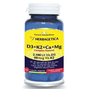 Комплекс D3+K2+Ca+Mg Herbagetica Complex Natural D3+K2+Ca+Mg, 60 вегетарианских капсул