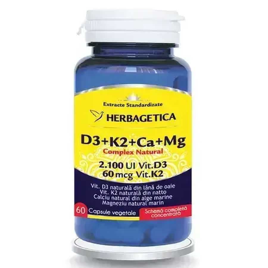 Комплекс D3+K2+Ca+Mg Herbagetica Complex Natural D3+K2+Ca+Mg, 60 вегетарианских капсул: цены и характеристики