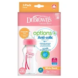 Dr Brown's, антиколиковая бутылочка, с широким горлышком Options +, с соской, розовая, 2 х 270 мл