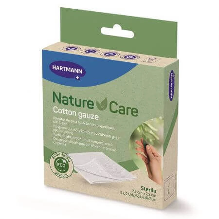 Nature Care стерильні марлеві компреси, 7,5 см х 7,5 см, 5 штук, Hartmann: ціни та характеристики
