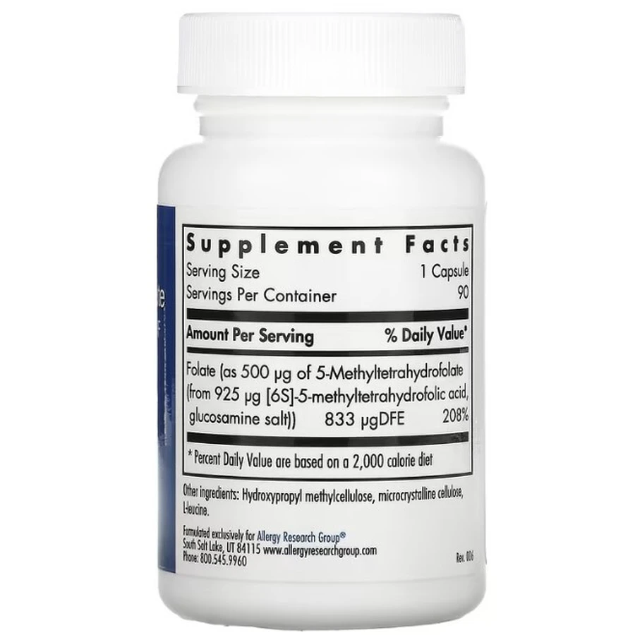 Фолієва кислота, 4-е покоління 5-MTHF, QuatreActiv Folate, Allergy Research Group, 90 капсули: ціни та характеристики