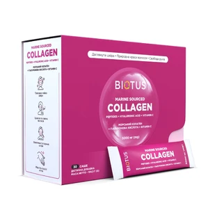 Морской коллаген с гиалуроновой кислотой и витамином С, Marine Sourced Collagen Peptid, Biotus, 30 пакетиков (154,5 г)