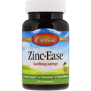 Цинк, Zinc, Carlson Labs, вкус лимона, успокаивающий, 42 леденца