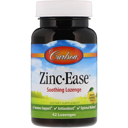 Цинк, Zinc, Carlson Labs, вкус лимона, успокаивающий, 42 леденца: цены и характеристики