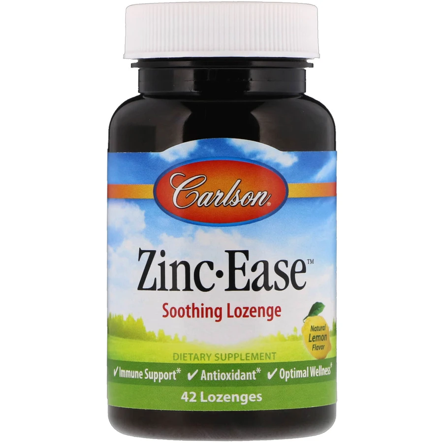 Цинк, Zinc, Carlson Labs, вкус лимона, успокаивающий, 42 леденца: цены и характеристики