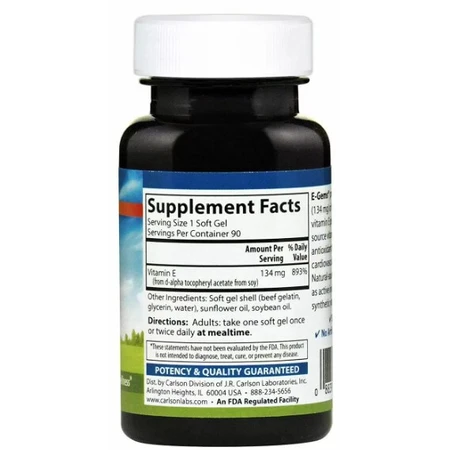 Вітамін Е, E-Gems Natural Vitamin E, Carlson Labs, 200 МО, 90 капсули: ціни та характеристики