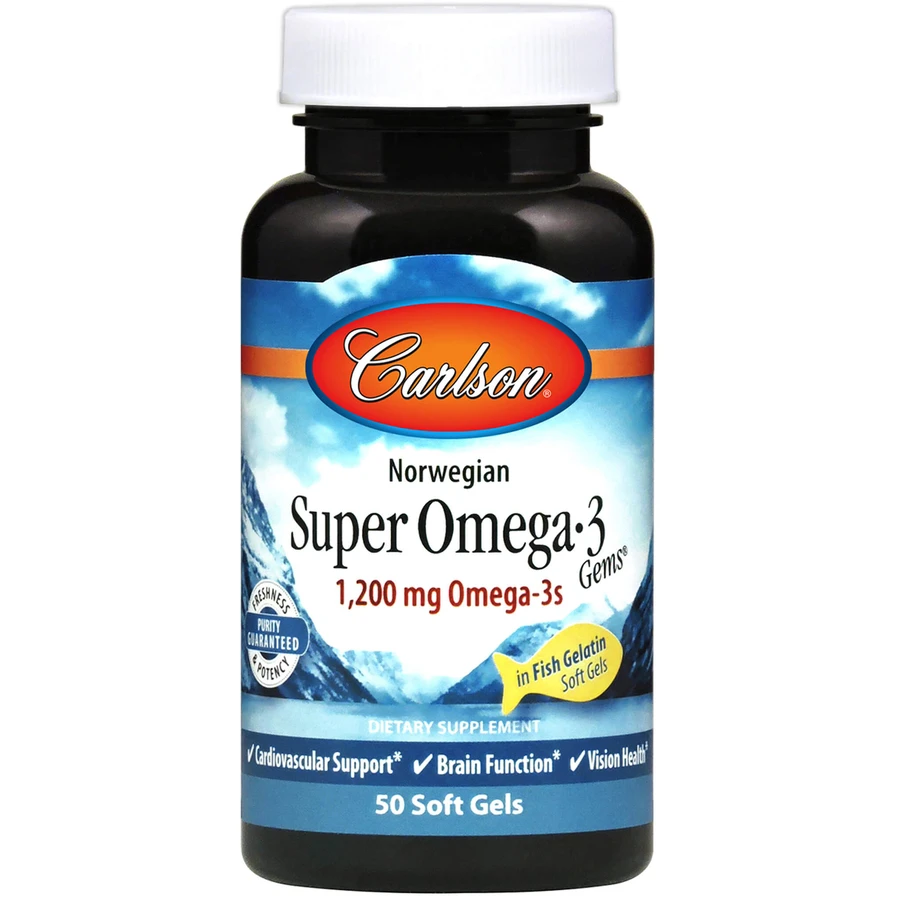 Омега-3, риб'ячий жир, Omega-3 Gems, Fish Gel, Carlson Labs, 1200 мг, 50 капсули: ціни та характеристики