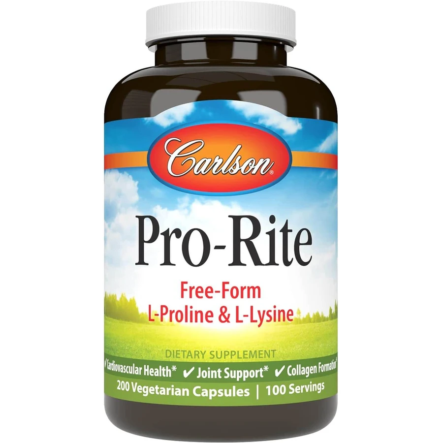 L-пролин L-лизин, Pro-Rite, Proline & Lysine, Carlson Labs, 200 вегетарианских капсул: цены и характеристики