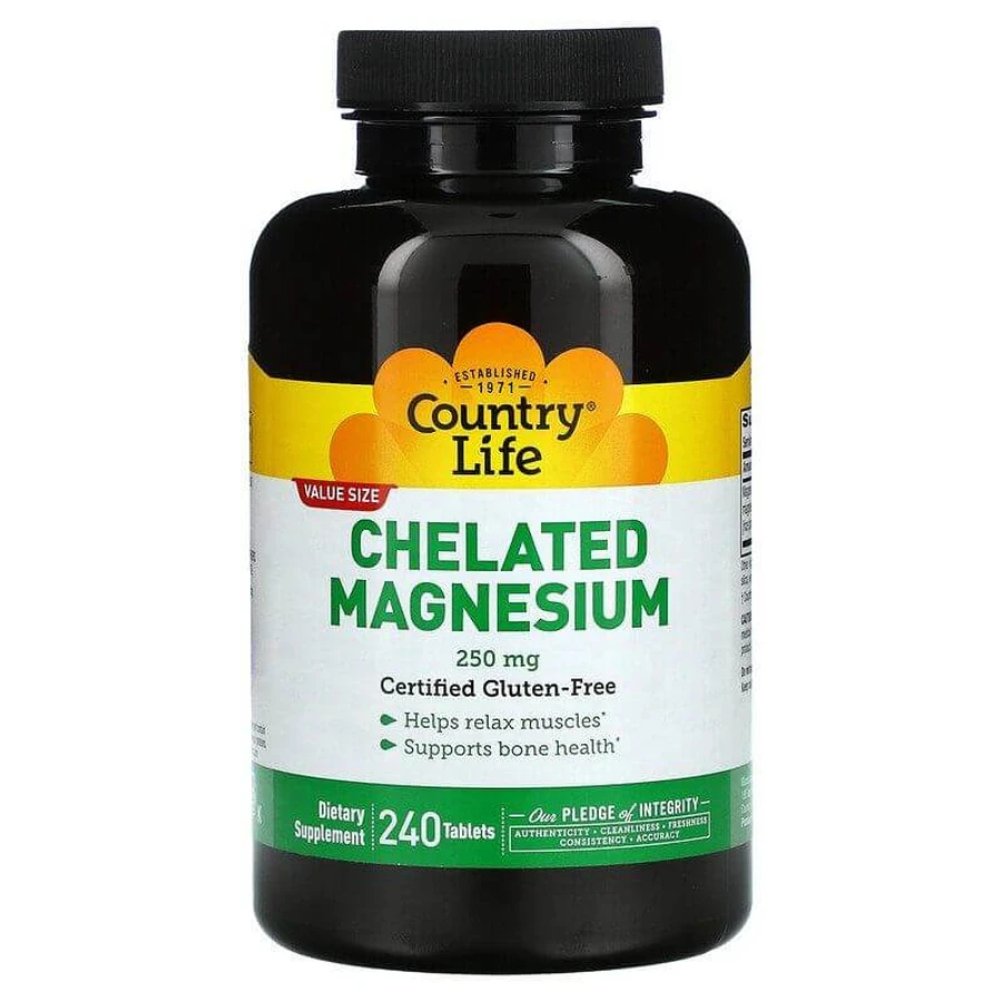 Магний хелат, Chelated Magnesium, Country Life, 250 мг, 240 таблеток: цены и характеристики