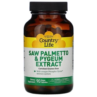 Со Пальметто и Пиджеум, Saw Palmetto & Pygeum, Country Life, экстракт, 90 капсул