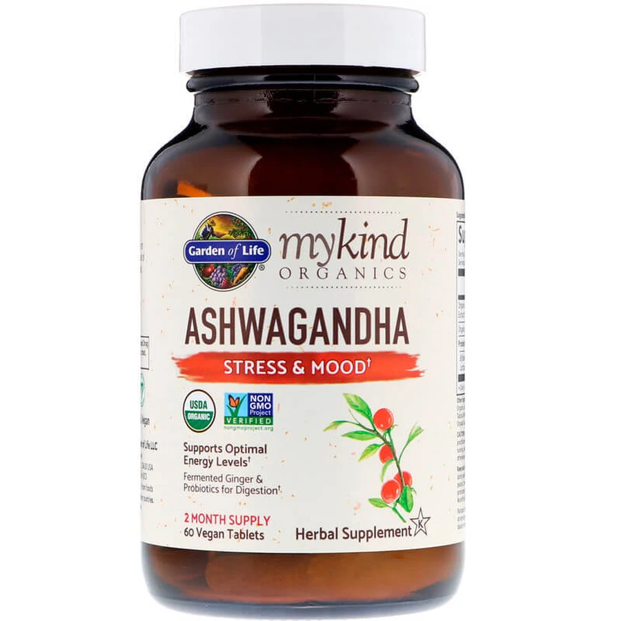 Ашваганда, Ashwagandha, Garden of Life, MyKind Organics, стресс и настроение, 60 таблеток: цены и характеристики