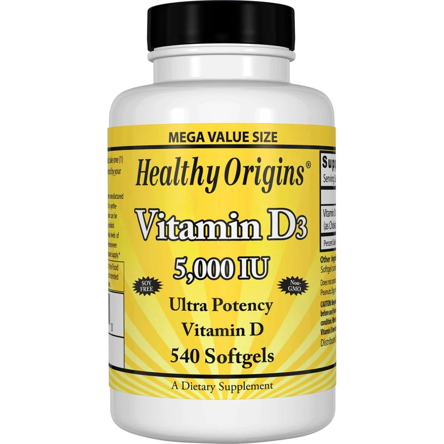 Вітамін Д3, Vitamin D3, Healthy Origins, 5000 МО, 540 капсул: ціни та характеристики