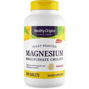Магній бісгліцинат хелат, Magnesium Bisglycinate Chelate, Healthy Origins, 200 мг, 360 таблеток